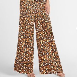 Ladygang High Waisted Leopard Satin Wide Leg Pant
